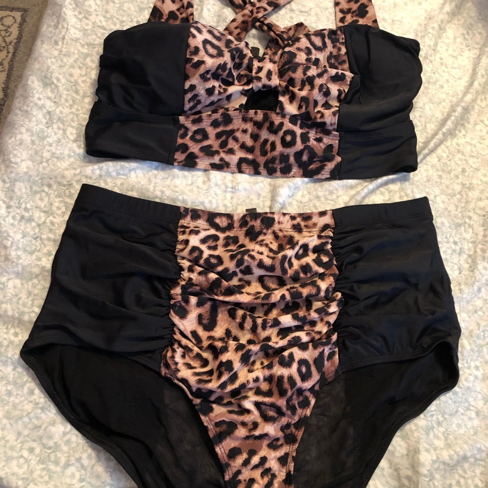 Torrid Black w/ Leopard Print High Waisted Bikini